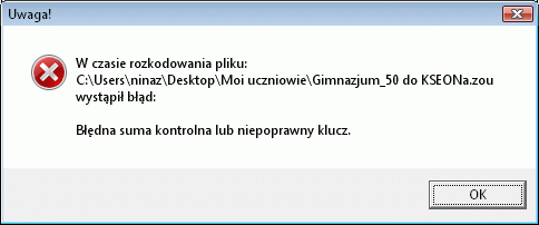 Komunikat uwaga deszyfrowanie